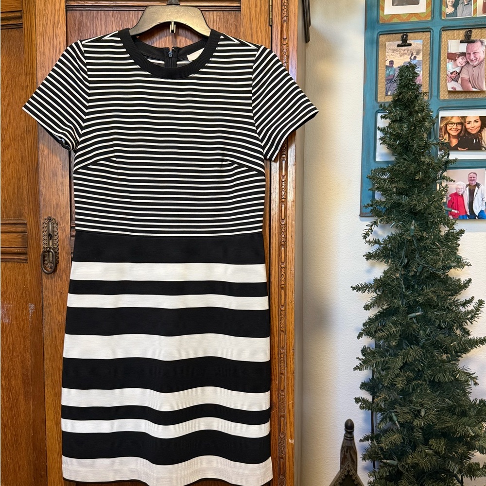 LOFT Striped Black and White Dress